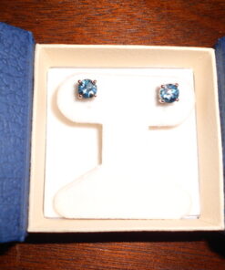 Peora London Blue Topaz Stud Earrings 925 Sterling Silver, Solitaire Scroll Gallery, Natural Gemstone Birthstone, 2 Carats Total, Round Shape 6mm, Friction Backs 25 61lVsCdVDCL