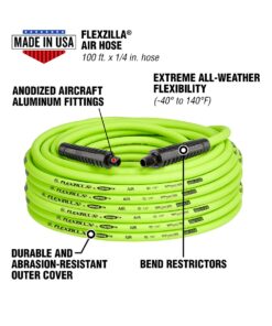 Flexzilla Air Hose, 1/4 In. x 100'., 1/4 In. MNPT Fittings, Heavy Duty, Lightweight, Hybrid, Zillagreen - HFZ14100YW2 Flexzilla 1/4" (inches) x 100' (feet) Coupler and Plug 13 61laPIH7ZgL