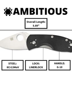 Spyderco Ambitious Value Knife with 2.31" Stainless Steel Blade and Durable Black G-10 Handle - PlainEdge - C148GP 29 61lbLC5heAL