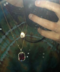 Mens 14k Gold Plated Iced Out Red Ruby Octagon Hip Hop Pendant with 3mm 24" Rope Chain M3 18 61lbijcuJJL