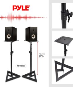 Alternative view of Pyle Speaker Stand Pair of Sound Play 1 and 3 Holder - Telescoping Height Adjustable from 26” - 52” Inch High Heavy Duty Three-point Triangle Base w/ Floor Spikes and 9” Square Platform, Black