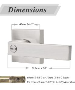 Probrico Square Satin Nickel Bedroom and Bathroom Privacy Door Levers Lockset Keyless Door Locks Handles, Pack of 10 10 Pack Brushed Nickel 16 61lfFBVYc7L