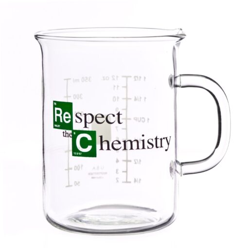 Cool TV Props Breaking Bad Mug – Beaker Coffee Mug – “Respect the Chemistry Breaking Bad Merchandise – Glass Breaking Bad Coffee Mug 12 oz (400mL)