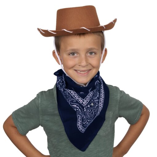 Funny Party Hats Cowboy Hat for Kids- Western Hat - Kids Cowboy Hat -Sheriff Hat - Children's Cowboy Costume Dress Up Brown Cowboy Hat & Navy Bandanna