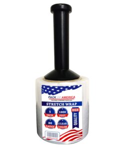 Pack of America Mini Stretch Film - 16 Rolls with Handle, 5” x 1000 Feet, 80 Gauge (20 Micron) Industrial Heavy Duty Plastic Shrink Wrap and Dispenser for Packing, Shipping, Pallet, Moving Supplies 5'' x 1000 ft (16 Roll & Hand Dispenser) Clear 8 61lkEc46mBL