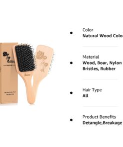 Bsisme Hair Brush-Boar Bristle Hairbrush with Detangling Pins Wooden Paddle Detangler Hairbrush for Women Men Reduce Frizz Dry Restore Natural Shine Natural Wood Color 27 61lnTJ1bldL