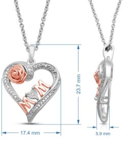 Jewelili Open Heart Mom Script and Rose Necklace Pendant in 14K Rose Gold Over Sterling Silver with Round Diamonds and 18 inch Rolo Chain 14 61lntisSXoL