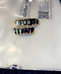 TSANLY Gold Grillz 6 Teeth Mouth 24K Plated Gold Top & Bottom Grills Caps Set for Son + Extra Molding Bars + Microfiber Cloth 19 61lsoLdlU9L