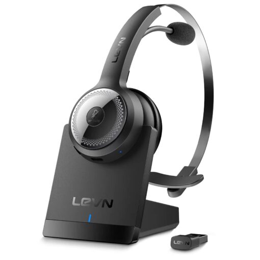 LEVN Bluetooth 5.0 Headset, Wireless Headset with Microphone (AI Noise Cancelling), 35Hrs Bluetooth Headphones with USB Dongle for PC, Suitable for Remote Work/Call Center/Zoom/Online Class/Trucker LE-HS010 Superior