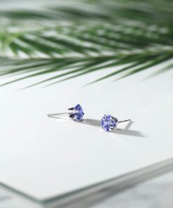 Gem Stone King 925 Sterling Silver Tanzanite Stud Earrings For Women (1.00 Cttw, Gemstone Birthstone, 5MM Round) 12 61lulNUPNWL