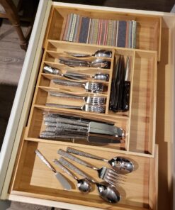 KitchenEdge Premium Silverware, Flatware and Utensil Organizer for Kitchen Drawers, Expandable to 28 Inches Wide, 10 Compartments, 100% Bamboo From 16" to 28" wide Natural Bamboo 33 61lvNC9 QNL