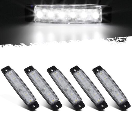 Partsam 5 Pcs 3.8" 6 LED White Side Marker Clearance Light for Trailer Trucks RV Camper Motorcycles, Utility Boat Marine Interior Strip Light Courtesy/Deck Light for Pontoon Kayak Yacht Sailboat 12V