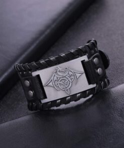 HAQUIL Viking Wiccan Egytian Black Brown Wide Leather Wristband Bracelet Ancient Medieval Jewelry Gift for Men Celtic Dragon - Black Leather 13 61m4 YoT2GL