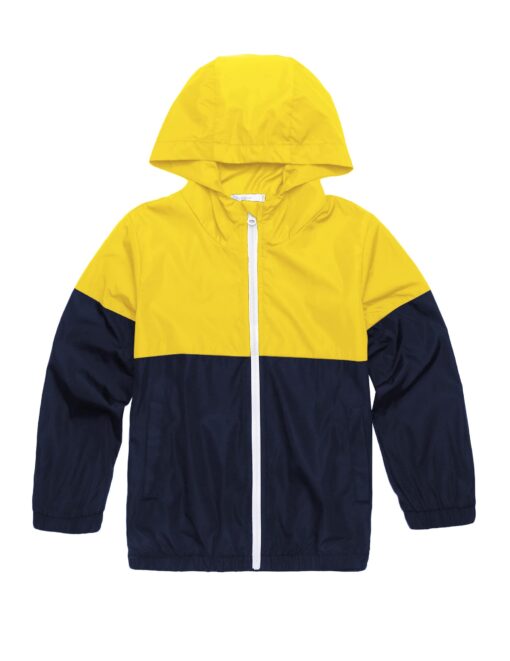 Arshiner Boys Girls Hooded Rain Jackets Waterproof Rain coats Packable Windbreaker for Kids Lightweight Jackets 6-7 Years Yellow/Navy