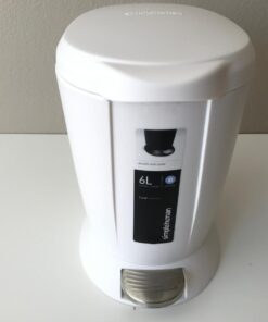 simplehuman Compact Round Bathroom Step Trash Can, 6 Liter / 1.6 Gallon, White Plastic 44 61mElOF2unL
