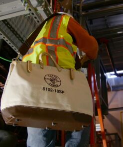 Klein Tools 5102-18SP Deluxe Canvas Tool Bag Made of Natural Canvas with 13 Interior Pockets and Detachable Shoulder Strap, 18-Inch 13 61mEzGjiecL