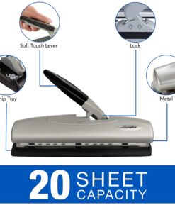 Swingline Desktop Hole Punch, 2-7 Holes Adjustable, 20 Sheet Capacity, Light Touch Low Effort Paper Punch, Black/Silver (74030) 1 Each Staples 9 61mKdL9e4L