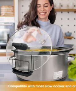 Slow Cooker Lid Holder for Cooking, Hand Free Pot Lid Organizer Fits Most Slow Cookers, Stainless Steel Pot Lid Rack with Silicone Sink Keeps Countertop No Mess (Black, 2 Pack) Black 38 61mLzd1RivL