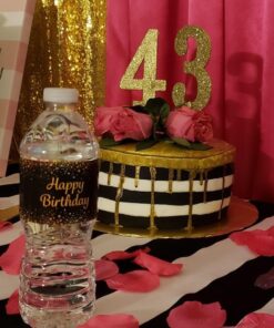 Black and Gold Happy Birthday Party Water Bottle Labels - 24 Stickers 20 61mP dZjZBL