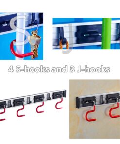 Cavoli Mop Broom Holder Wall Mounted S Type,Garage Storage Holds Up to 7 Tools and Over 50 pounds 17.5 Inches,Base Made by Aluminum Metal (4 Positions and 3 Hooks) 4 Positions A 10 61mSJA2dHmL