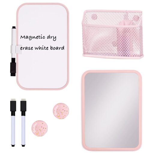 Svartur Magnetic Locker Accessories for Girls with Magnetic whiteboard, Locker Mirror and Magnetic Pen Holder, Pink Locker Decoration for School Locker, Back to School Essentials