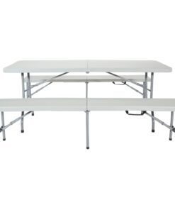 Office Star Resin Furniture for Indoor or Outdoor Use, 3-Piece Set, 2 Folding Benches and 6 Foot Table Bench and Table Set 25 61mXejKCojS