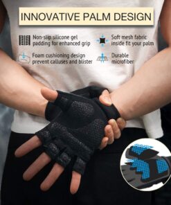 ATERCEL Workout Gloves for Men and Women, Exercise Gloves for Weight Lifting, Cycling, Gym, Training, Breathable and Snug fit Black Large 25 61mXnb1jrfL