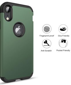 BENTOBEN iPhone XR Cases, iPhone XR Phone Case, 3 in 1 Heavy Duty Rugged Hybrid Solid Hard PC Cover Soft Silicone Bumper Impact Resistant Shockproof Protective Case for iPhone XR 6.1", Dark Green 13 61mY0HwYMqL