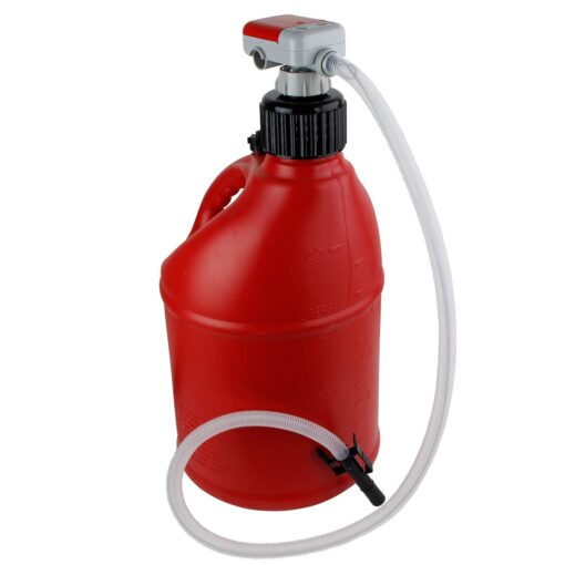 TERA PUMP TRFA01-XL 4 AA Battery Powered AUTO STOP Pump with Included 4x Gas Can/Racing Can Fittings 4.25ft Long Hose [ 2.3 GPM ] Transfer Rate For Gas Diesel E15 E85 Fuels Automatic Gas Can Pump XL