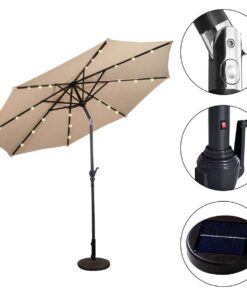 Giantex 9ft/10ft Outdoor Patio umbrella with Solar Lights, Table Market Umbrella with Crank and Push-button Tilt System, Solar LED Lighted Patio Umbrella for Backyard Deck Pool Beach Beige 11 61mcOJWflCL