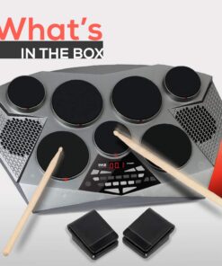 Pyle Pro Electronic Drum kit - Portable Electric Tabletop Drum Set Machine with Digital Panel, 7 Drum Pad, Hi-Hat / Kick Bass Pedal Controller USB AUX -Tom Toms, Hi-Hat, Snare Drums, Cymbals - PTED06 23 61mfqwTQWgL