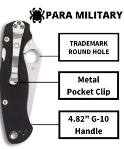 Spyderco Para Military 2 Signature Knife with 3.42" CPM S45VN Steel Blade and Durable G-10 Handle - PlainEdge - C81GP2 Black Handle - Stainless Steel Blade 48 61mg0uFquuL