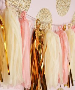 Alternative view of Bridal Shower Decorations Pink Gold Cream Glitter Gold Paper Tassel Garland Polka Dot Tissue Poms for Girl Prince Birthday Party Decorations Pink Gold First Birthday Party Decor