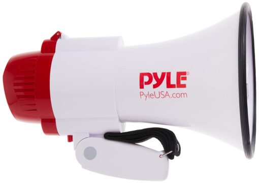 Pyle Megaphone Speaker Lightweight Bullhorn - Built-in Siren, Adjustable Volume Control and 800 Yard Range - PMP30 White