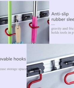 Cavoli Mop Broom Holder Wall Mounted S Type,Garage Storage Holds Up to 7 Tools and Over 50 pounds 17.5 Inches,Base Made by Aluminum Metal (4 Positions and 3 Hooks) 4 Positions A 12 61mlKTEgLUL