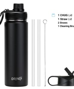 Drinco Stainless Steel Water Bottle Spout Lid Vacuum Insulated Double Wall Water Bottle Wide Mouth (40oz 32oz 22oz 18oz 14oz) Leak Proof Keep Cold Sport Camping Hiking (22 oz, 22oz Black) 22 oz 15 61mq78mx5L