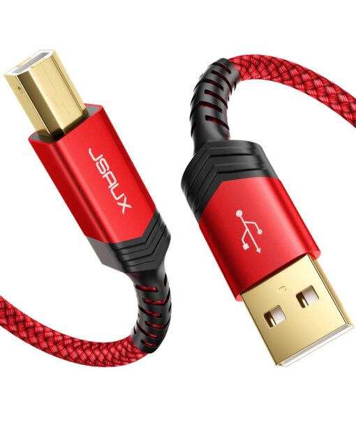 JSAUX Printer Cable, 10FT USB Printer Cable USB 2.0 Type A Male to B Male Scanner Cord USB B Cable High Speed for HP, Canon, Epson, Dell, Brother, Lexmark, Xerox, Samsung etc and Piano, DAC Red