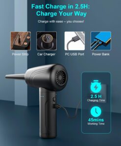 BANKKY 11-in-1 Compressed Air Duster, 3-Gear Adjustable 120000 RPM Electric Air Duster with LED Light, Reusable no Canned Keyboard Cleaner for Office, 9000mAh Cordless Air Duster for Computer/Car G711 Black 19 61n26pLM3WL