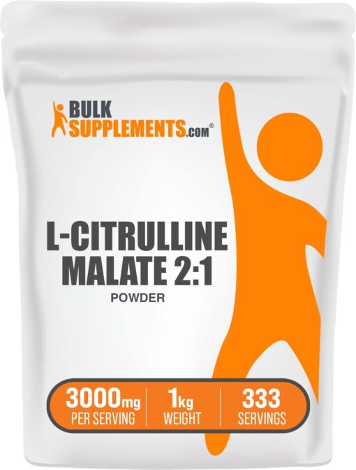 BULKSUPPLEMENTS.COM L-Citrulline Malate 2:1 Powder - L Citrulline Malate Supplement, Citrulline Malate Powder - Unflavored & Gluten Free - 3g per Servings, 333 Servings, 1kg (2.2 lbs) 2.2 Pound (Pack of 1)