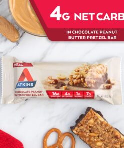 Atkins Chocolate Peanut Butter Pretzel Protein Meal Bar, High Fiber, 16g Protein, 1g Sugar, 4g Net Carbs, Meal Replacement, Keto Friendly, 5 Count 17 61n3prPL