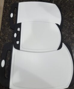 The Original Gorilla Grip Oversized 100% BPA Free Reversible Durable Kitchen Cutting Board Set of 3, Dishwasher Safe, Nonslip Handle Border Plastic Boards, Juice Grooves, Chopping Food, Cooking, Black Large (Pack of 3) Black/White 40 61n5HtKRmgL