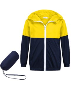 Arshiner Boys Girls Hooded Rain Jackets Waterproof Rain coats Packable Windbreaker for Kids Lightweight Jackets 6-7 Years Yellow/Navy 15 61n9Fnjks4L