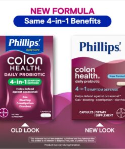 Phillips' Colon Health Daily Probiotic Capsules, 4-in-1 Symptom Defense to help defend against Occasional Gas, Bloating, Constipation, and Diarrhea, Daily Supplement, 60 Count 11 61nAPuAR0oL