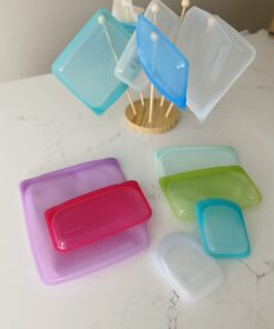 Stasher Reusable Silicone Storage Bag, Food Storage Container, Microwave and Dishwasher Safe, Leak-free, Pocket 2-Pack, Clear + Aqua 2 Pack 49 61nAjRvCZOL