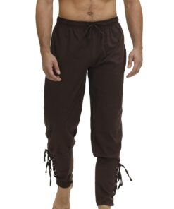 Men's Ankle Banded Cuff Renaissance Pants Medieval Viking Navigator Trousers Pirate Cosplay Costume with Drawstrings Medium Brown 12 61nAo3QCZdL