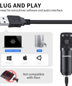 Caattiilaa USB Microphone - PC Streaming Podcast Microphone, Recording Microphone, Gaming Microphone, 192KHZ/24Bit Electrical Condenser Mic, USB Mic Kit with Sound Chipset Boom Arm Set Black Microphone 9 61nBxZV8FnL