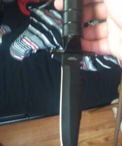 Rogue River Tactical Hunting Knife Serrated Blade 8.5 Inch Survival Knife Heavy Duty Black with Kit & Sheath Camping Fishing Matches Fish hooks Needles Compass 9 61nGJXQxc1L