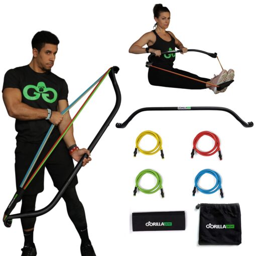 Original Gorilla Bow Portable Home Gym Resistance Bands and Bar System for Travel, Fitness, Weightlifting and Exercise Kit, Full Body Workout Equipment Set Original Bow, Black, Base Bundle