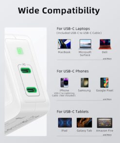 100W USB C Charger Block, MOKiN GaN III 2-Port Type C Wall Charger Foldable Power Adapter, USB C Power Adapter, for MacBook Pro/Air, iPhone 14 Pro Max, iPad, Google Pixelbook, and More White 35 61nLEqGdQgL
