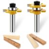 Helovmine Tongue and Groove Router Bit Set, Wood Door Flooring 3 Teeth Adjustable 1/2" Shank T Shape Wood Milling Saw New Woodworking Tools for Doors, Drawers, Shelves & More- Pack of 2 1/2’’ Tongue + Groove